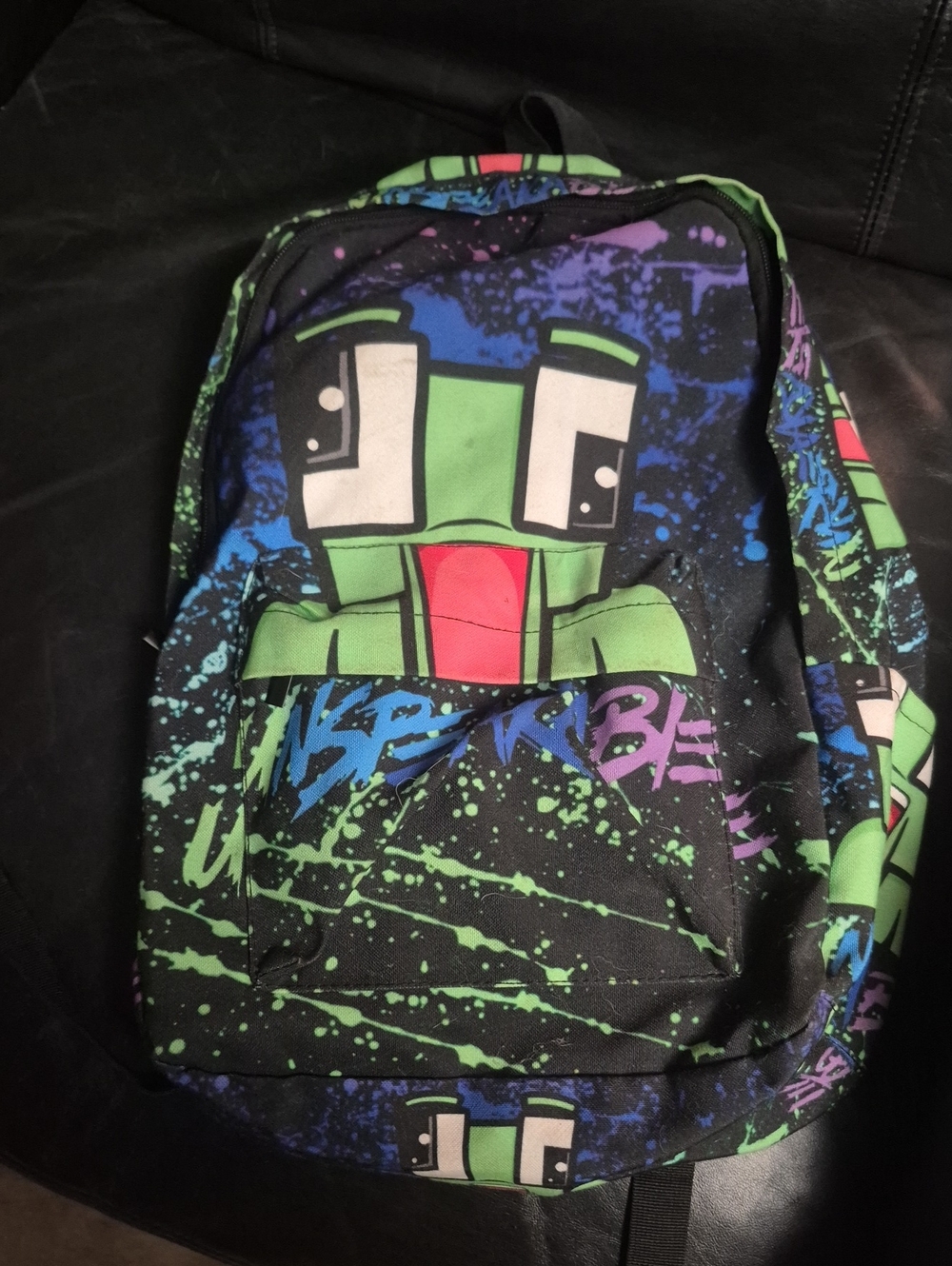 Kids Green Graphic Character Backpack with Splash Print